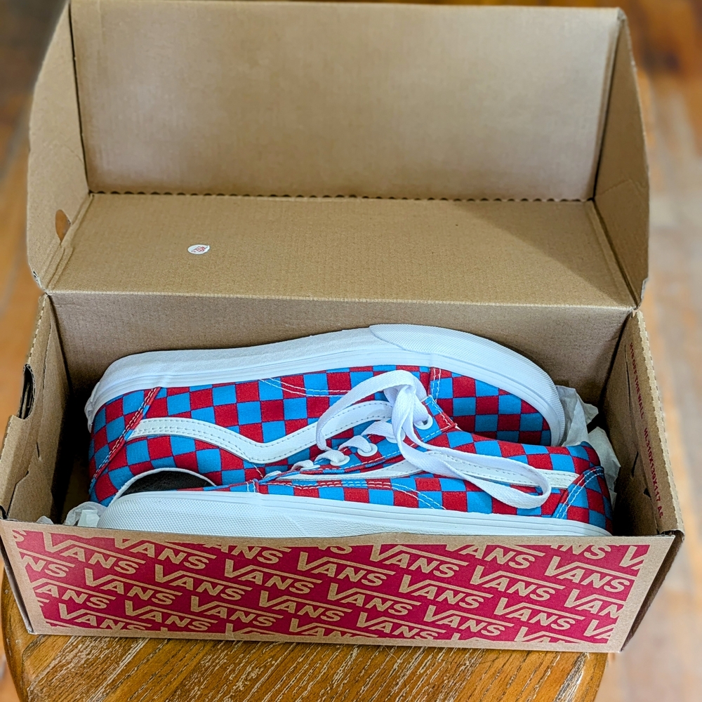 Vans Red and Blue Checkered Shoes
